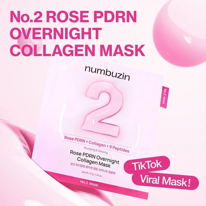 Numbuzin No.2 Rose PDRN Overnight Collagen Mask 4pc