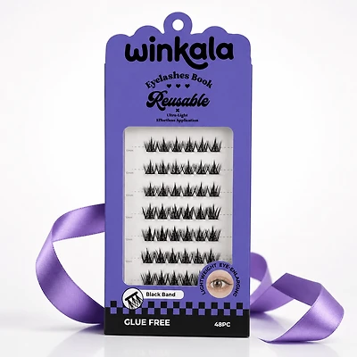 WINKALA Eyelashes Book - Reusable & Glue Free (Lightweight Eye-Enlarging) 10-12mm