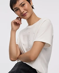 Short-Sleeve Crew-Neck Tee with Rhinestones