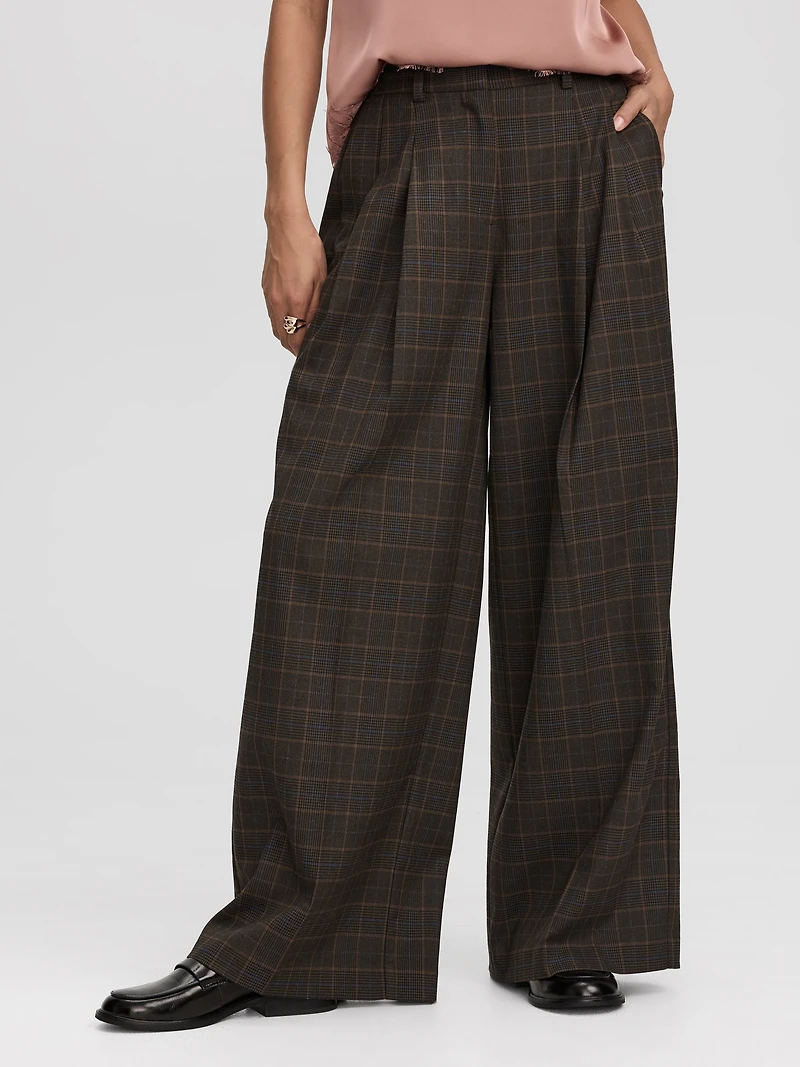 Pantalon carreauté à jambe large et taille haute - L’Intemporelle