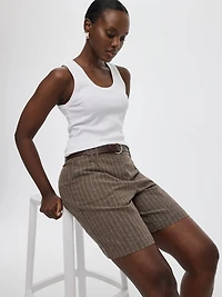 Striped Linen-Blend High-Rise Bermuda