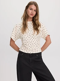 T-shirt rayé à manches courtes et col rond avec fronces latérales