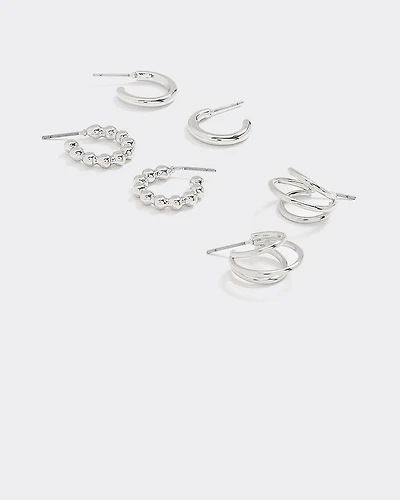 Stainless Steel Hoops - 3 Pairs