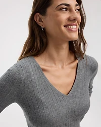 Long-Sleeve V-Neck Pullover with Wide Ribs