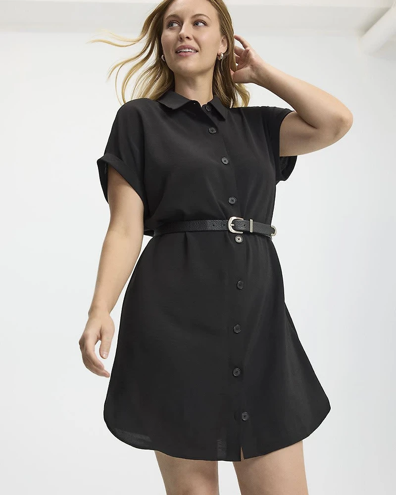 Short-Sleeve Buttoned-Down Dress with Shirt Collar