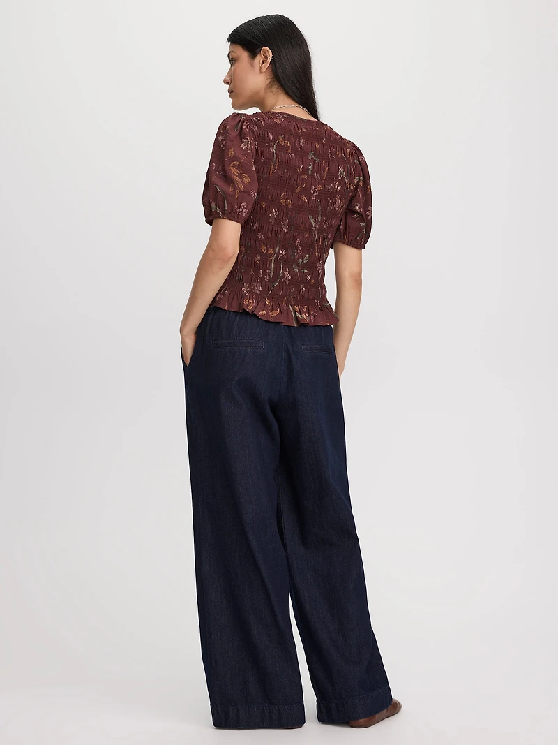 Blouse en nid d'abeille à manches courtes bouffantes