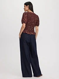 Blouse en nid d'abeille à manches courtes bouffantes