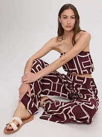 Pantalon à enfiler jambe large et taille haute