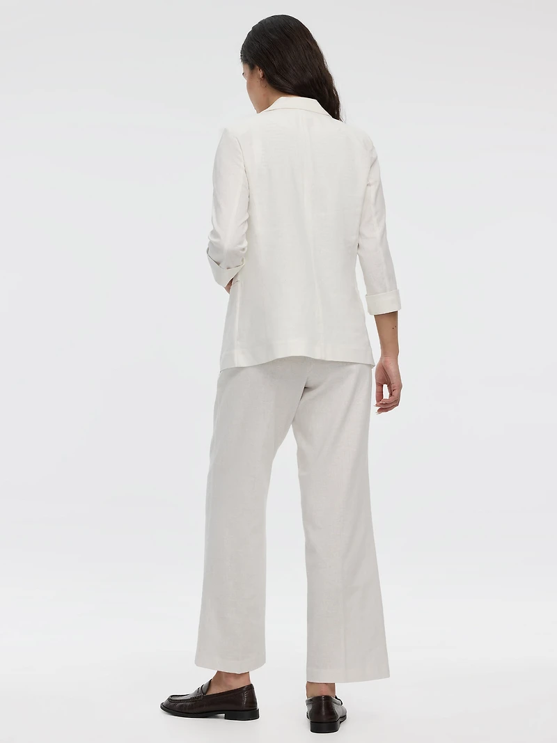Open Linen Blazer with 3/4 Sleeves