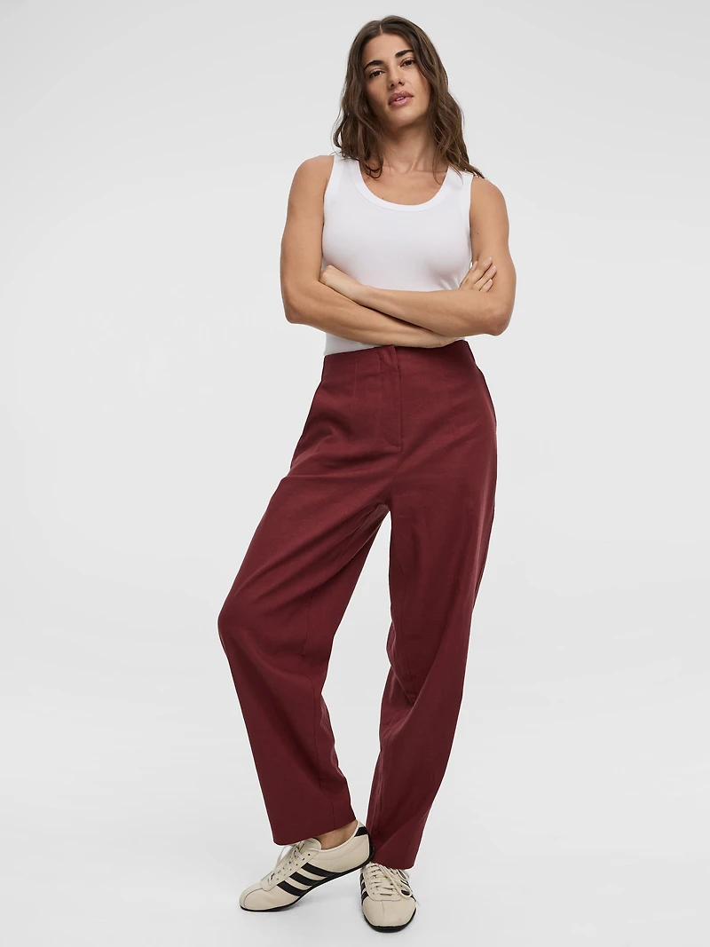 Linen Blend Barrel Pant