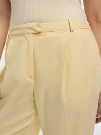 Pantalon en mélange de lin à jambe droite et taille haute