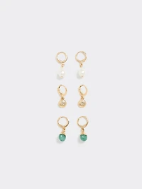 Ladies Metal Imitation Earrings Set – 3 Pairs Hoop & Pendant