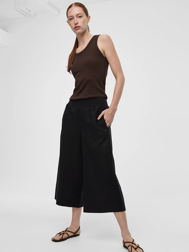 Cropped Wide-Leg Linen-Blend Pant