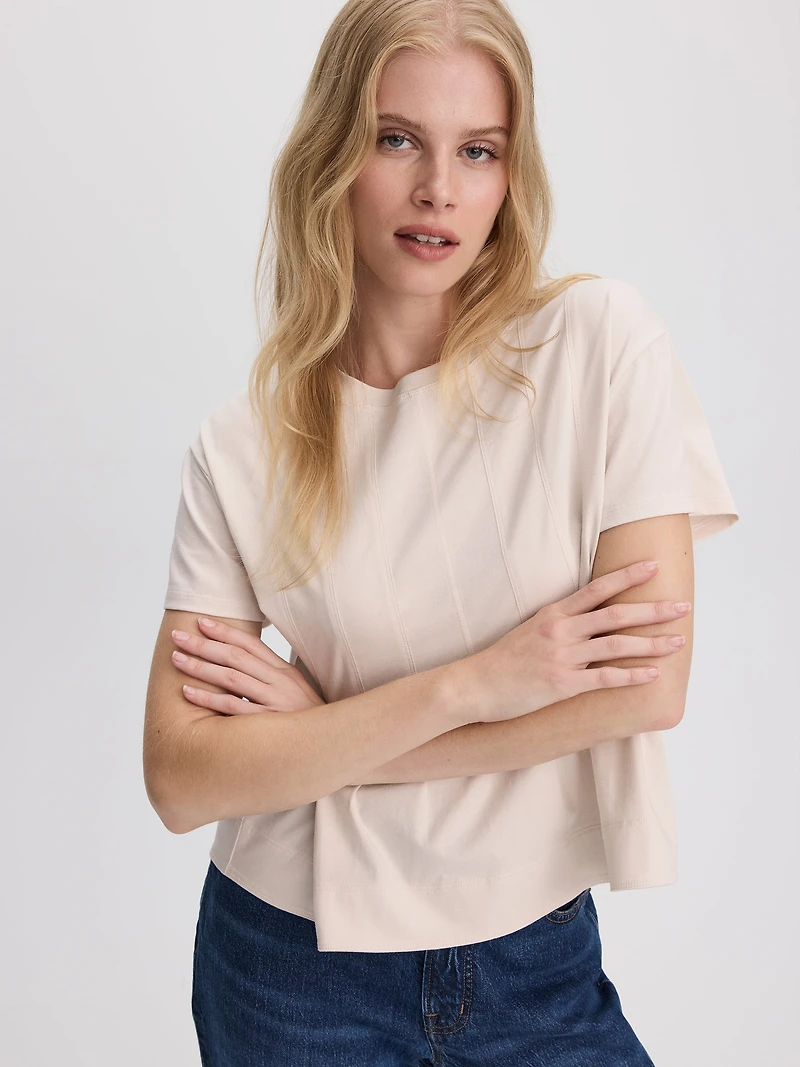 Blouse péplum à manches courtes et col rond