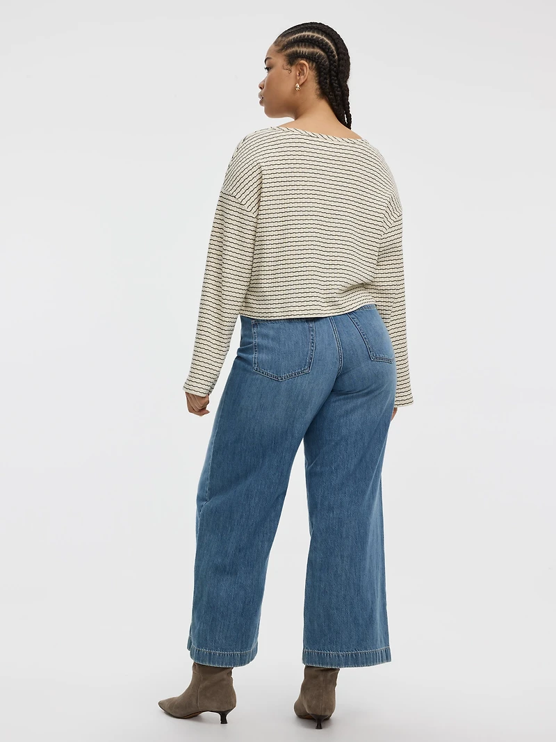 T-shirt rayé à col bateau et manches longues