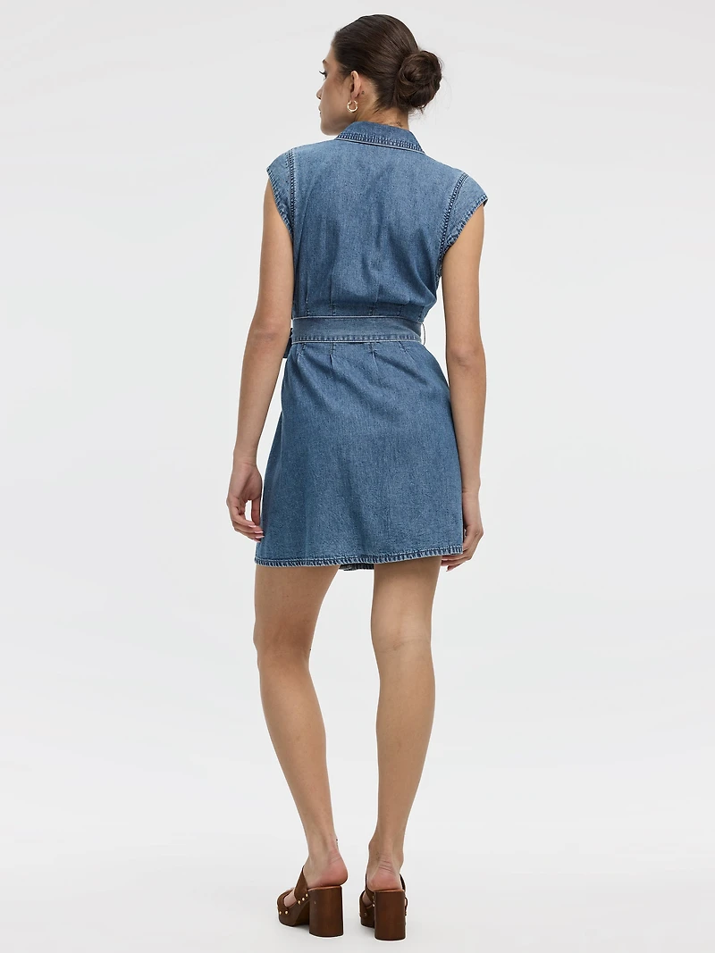 Cap-Sleeve Belted Shirtdress