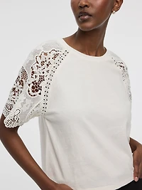 T-shirt bimatière à manches courtes bouffantes et col rond