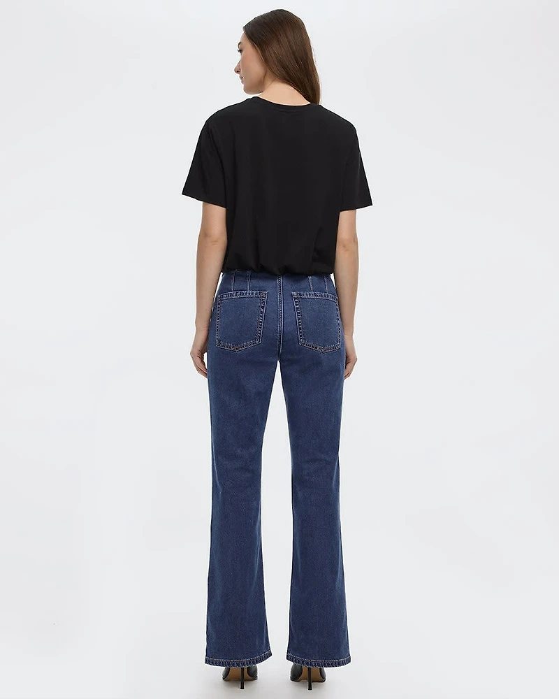 Flare-Leg Mid-Rise Jean with Flap Pockets