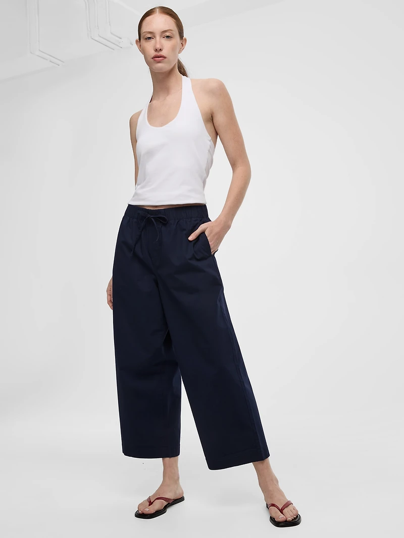 Wide-Leg High-Rise Cropped Poplin Pant