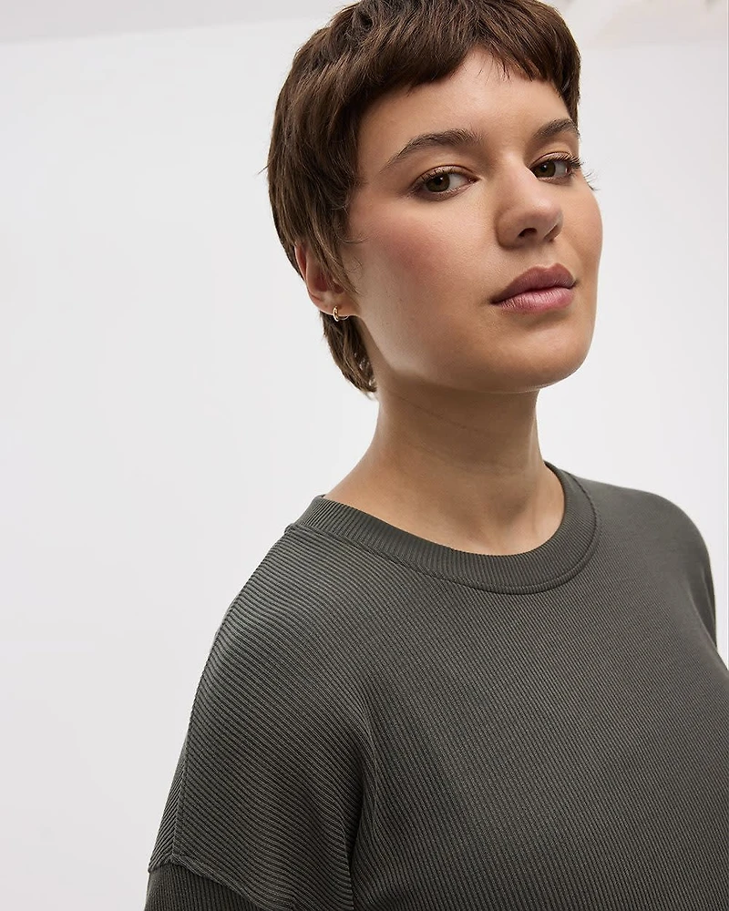 Long-Sleeve Crew-Neck Ottoman Pullover - Hyba