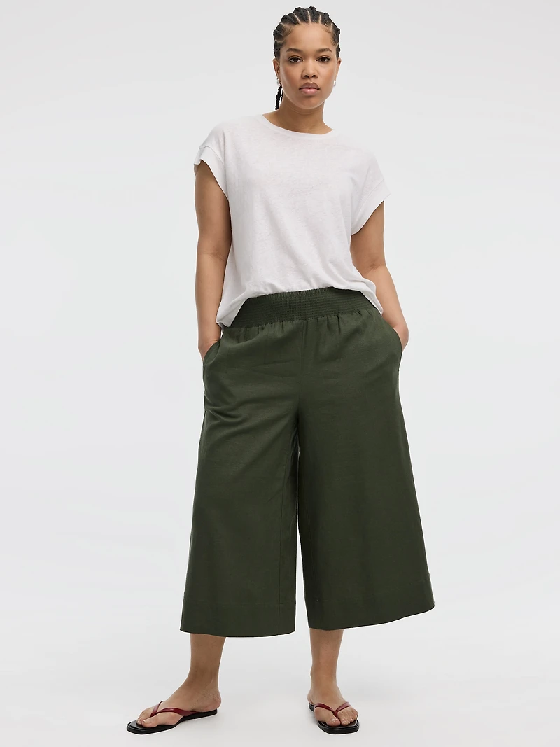 Cropped Wide-Leg Linen-Blend Pant