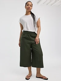 Cropped Wide-Leg Linen-Blend Pant