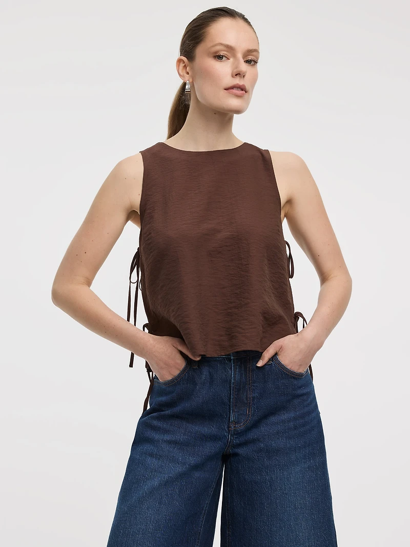 Crew-Neck Top with Self-Tie Sides