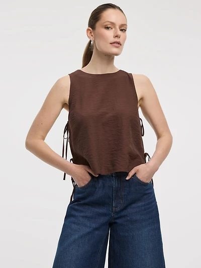 Crew-Neck Top with Self-Tie Sides