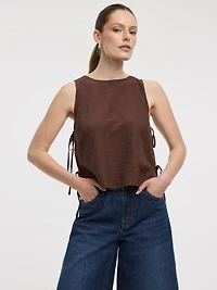 Crew-Neck Top with Self-Tie Sides
