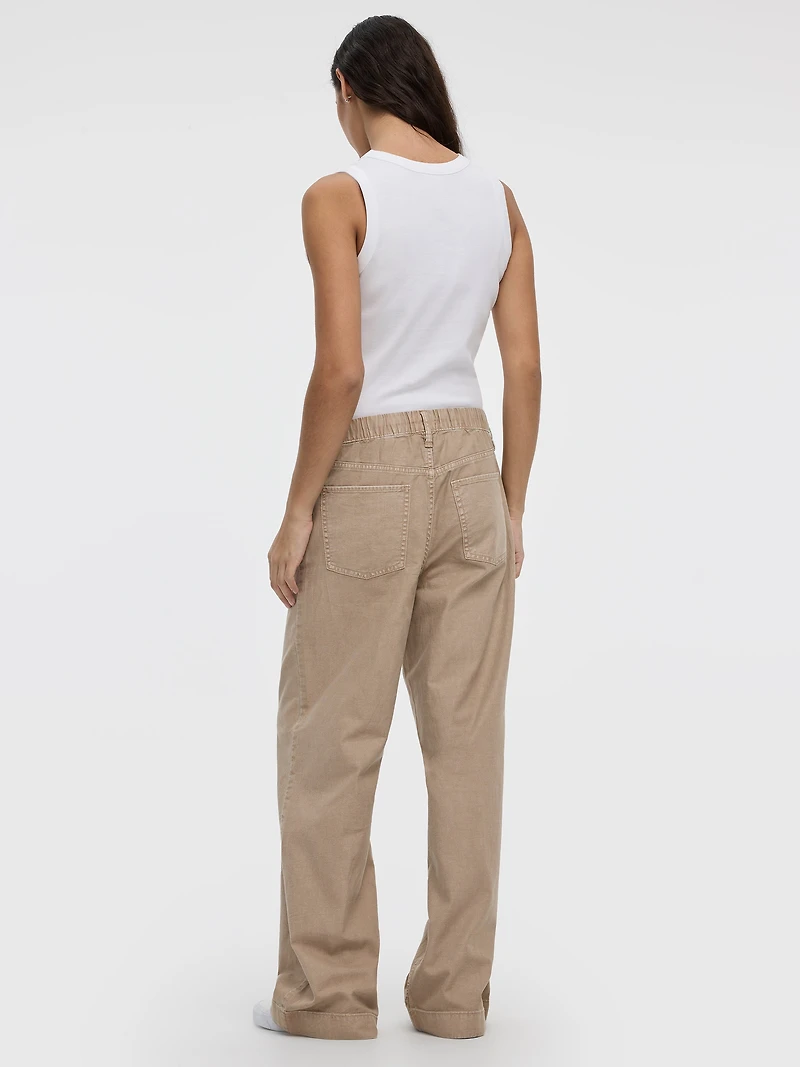 Pull-On High-Rise Linen-Blend Pant