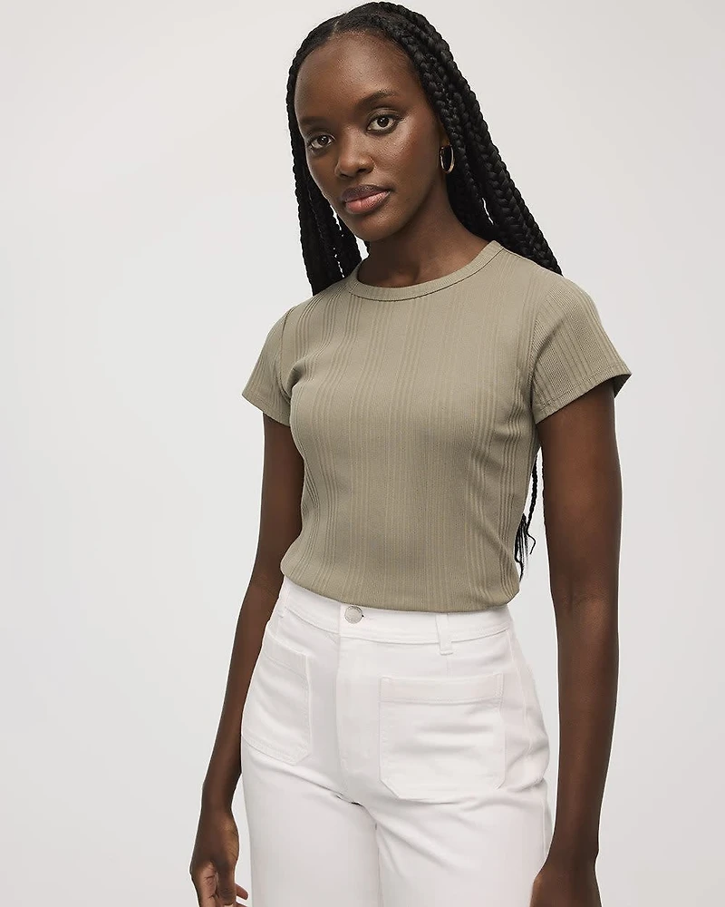 Fitted Crew-Neck Ribbed T-Shirt