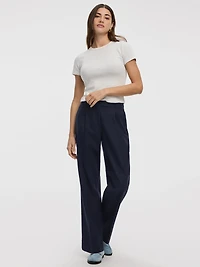 Linen-Blend Straight-Leg High-Rise Pant