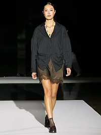 Satin Mini-Skirt with Lace Trim