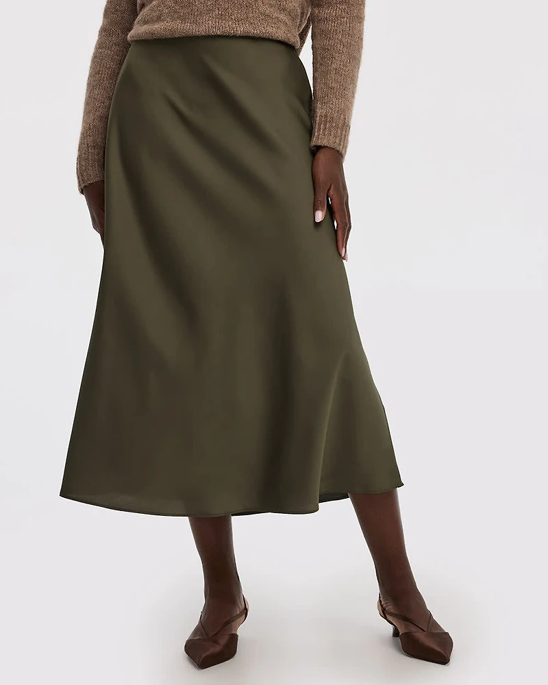 Satin A-Line Midi Skirt