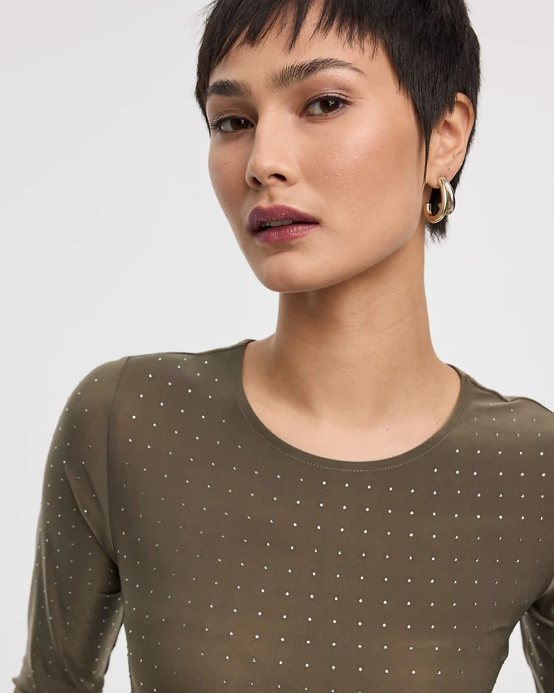 Long-Sleeve Crew-Neck Top with Rhinestones