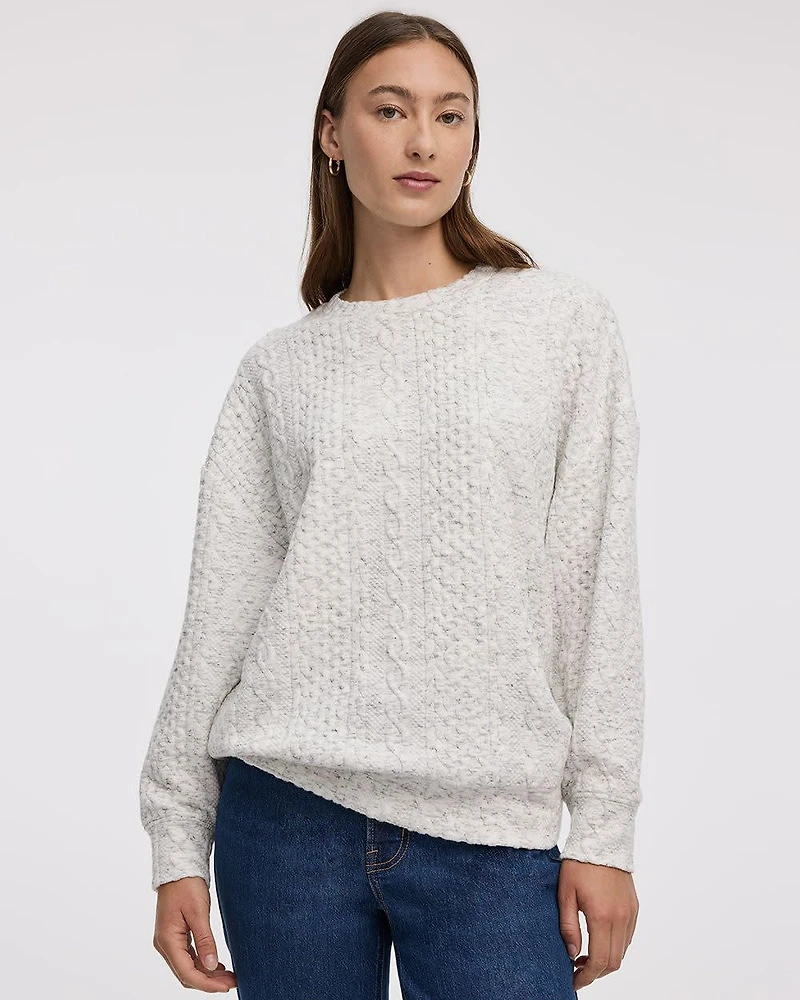 Long-Sleeve Crew-Neck Sweatshirt with Cable Stitches