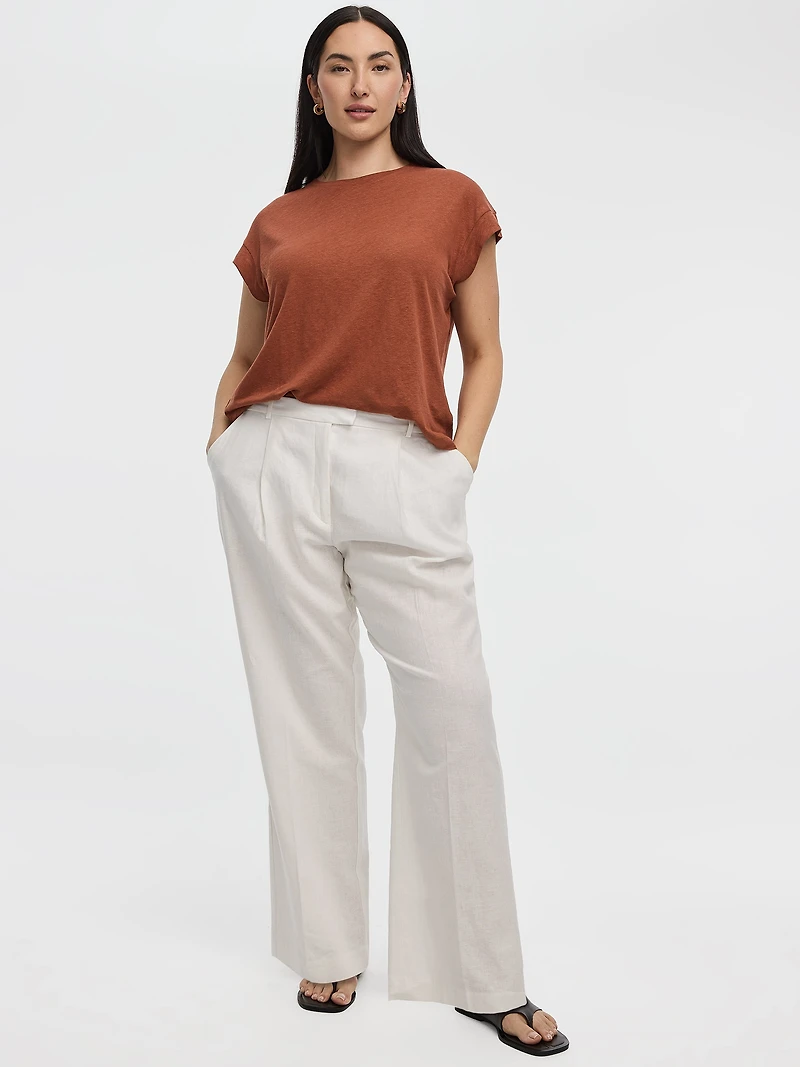 Linen-Blend Straight-Leg High-Rise Pant - Curvy Fit