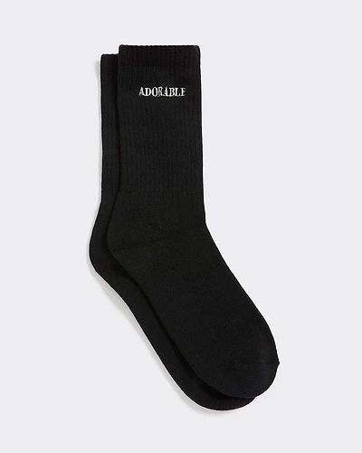 Ribbed Socks with Word at Hem