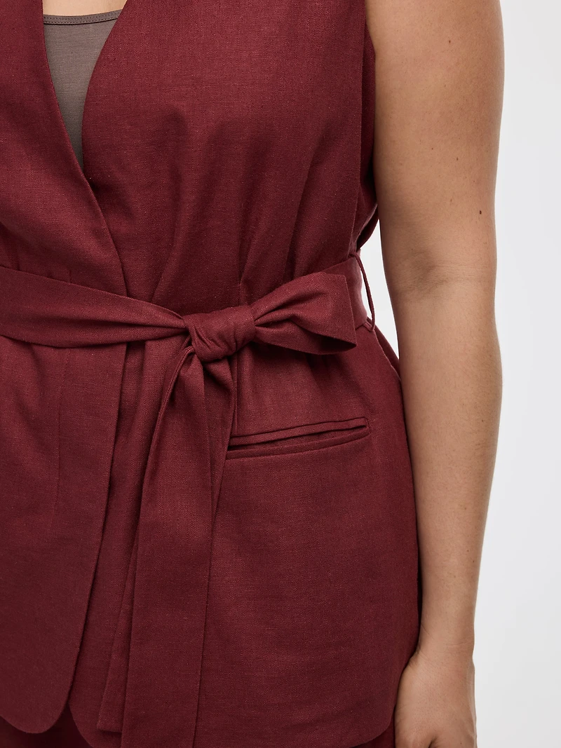 Sleeveless Belted Blazer