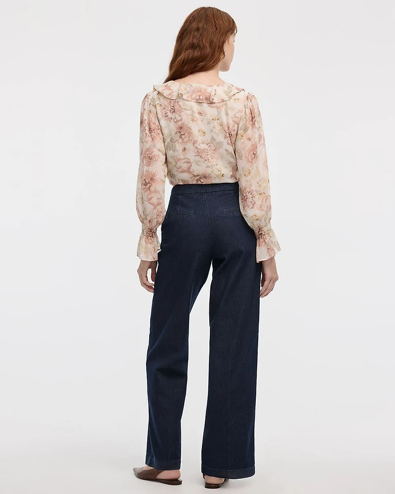 Wide-Leg Mid-Rise Denim Trousers