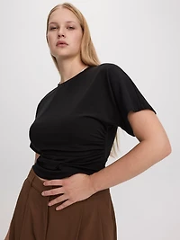 T-shirt rayé à manches courtes et col rond avec fronces latérales