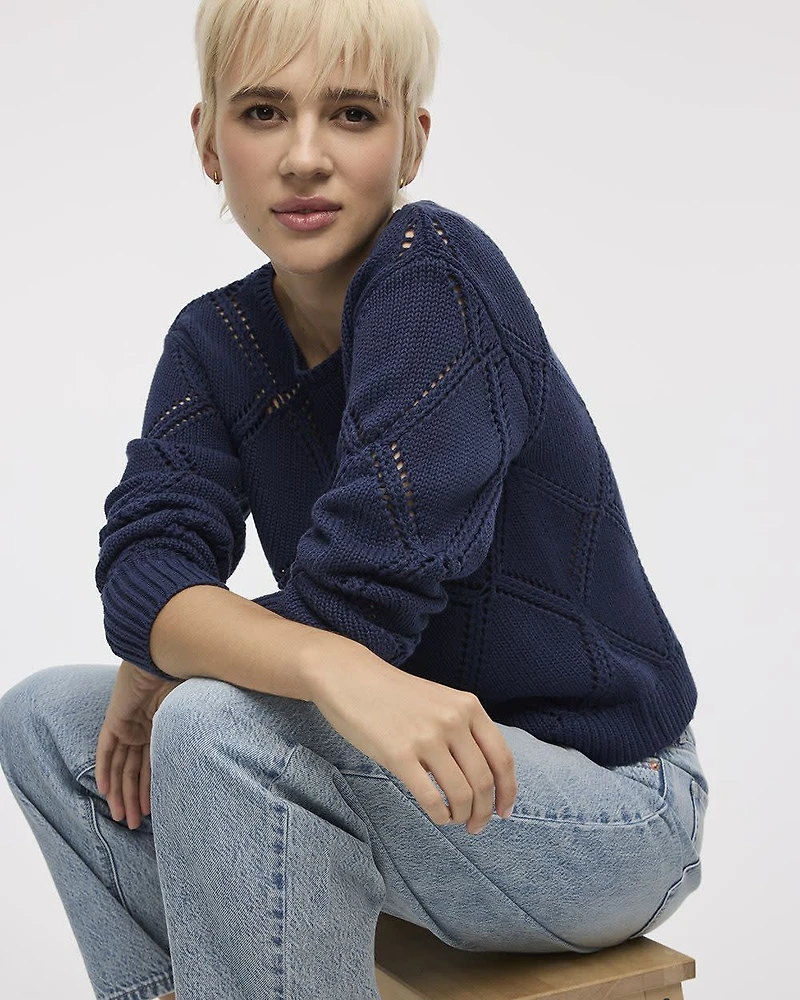 Pull à manches longues et col bateau avec motif en mailles ajourées