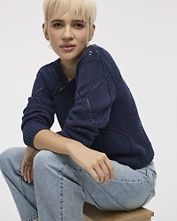 Pull à manches longues et col bateau avec motif en mailles ajourées