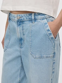 Jean court à jambe large et taille haute