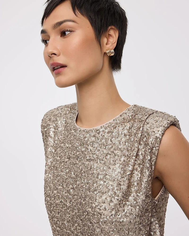 Haut à paillettes manches très courtes et col rond