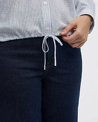 Seersucker Long-Sleeve Buttoned-Down Blouse