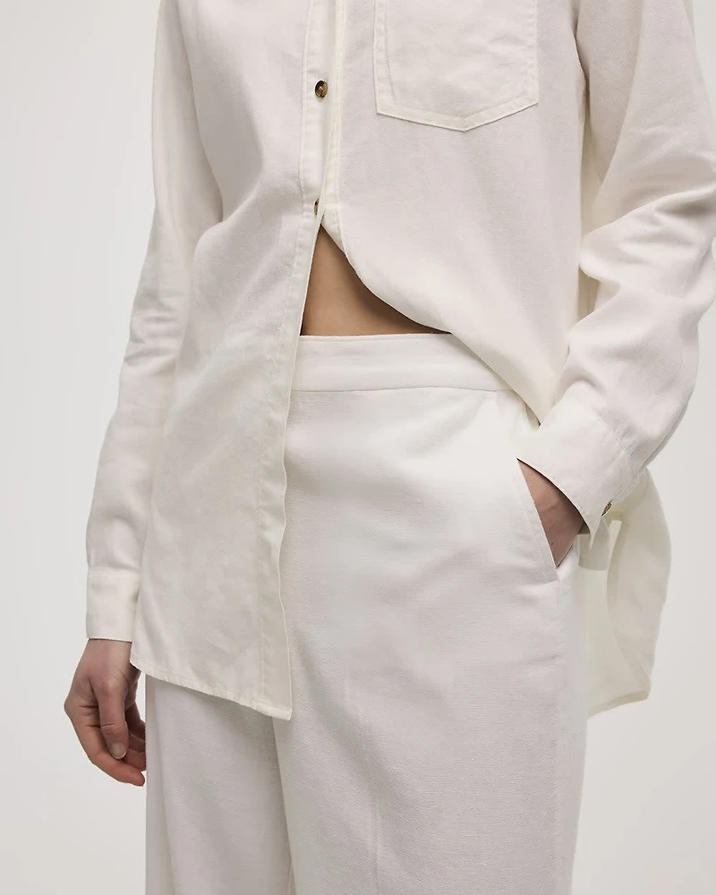 Cropped Wide-Leg Linen-Blend Pant - Petite