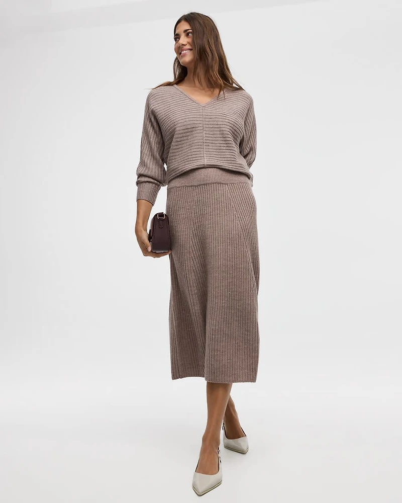 Ribbed A-Line Midi Sweater Skirt