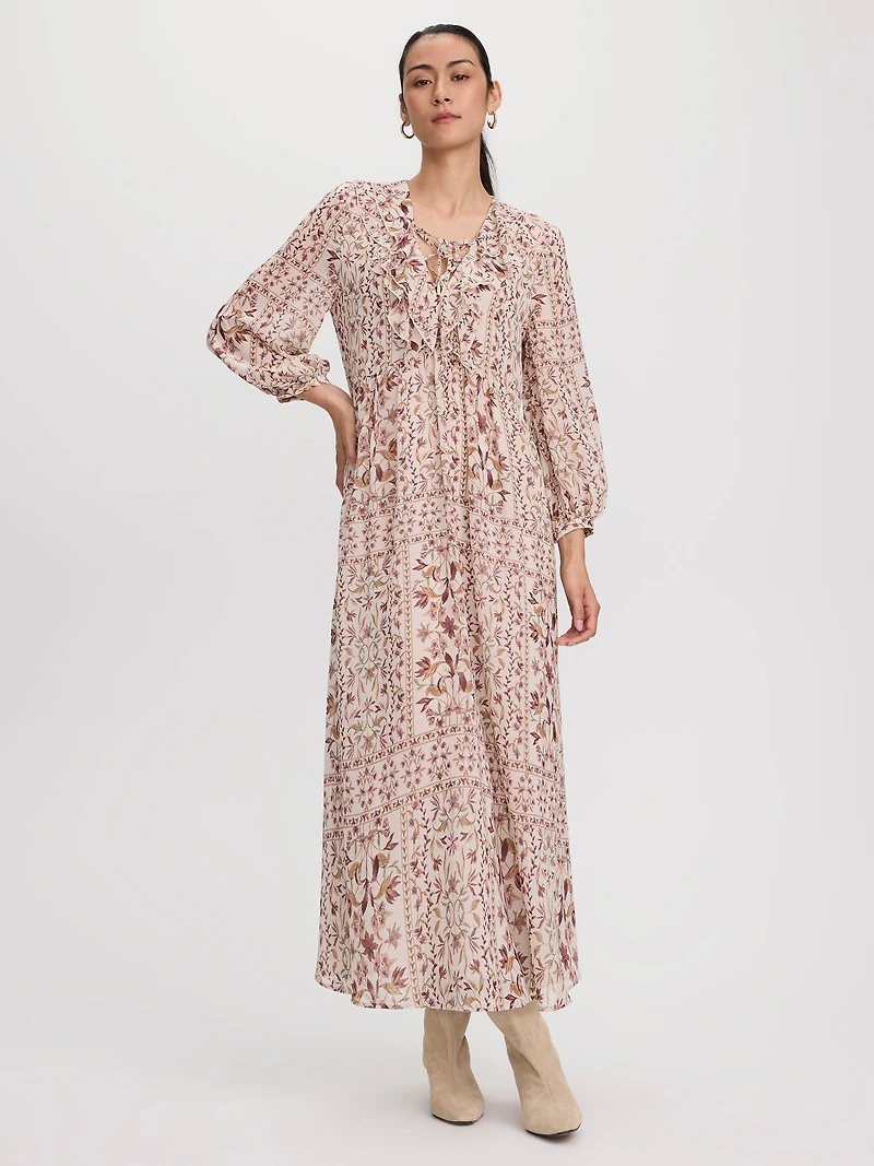 Robe maxi à col V volants