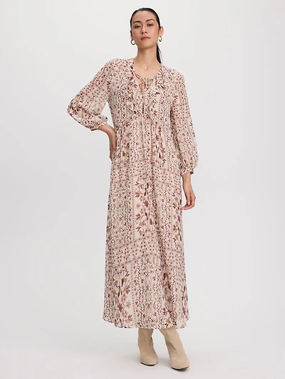 Robe maxi à col V volants